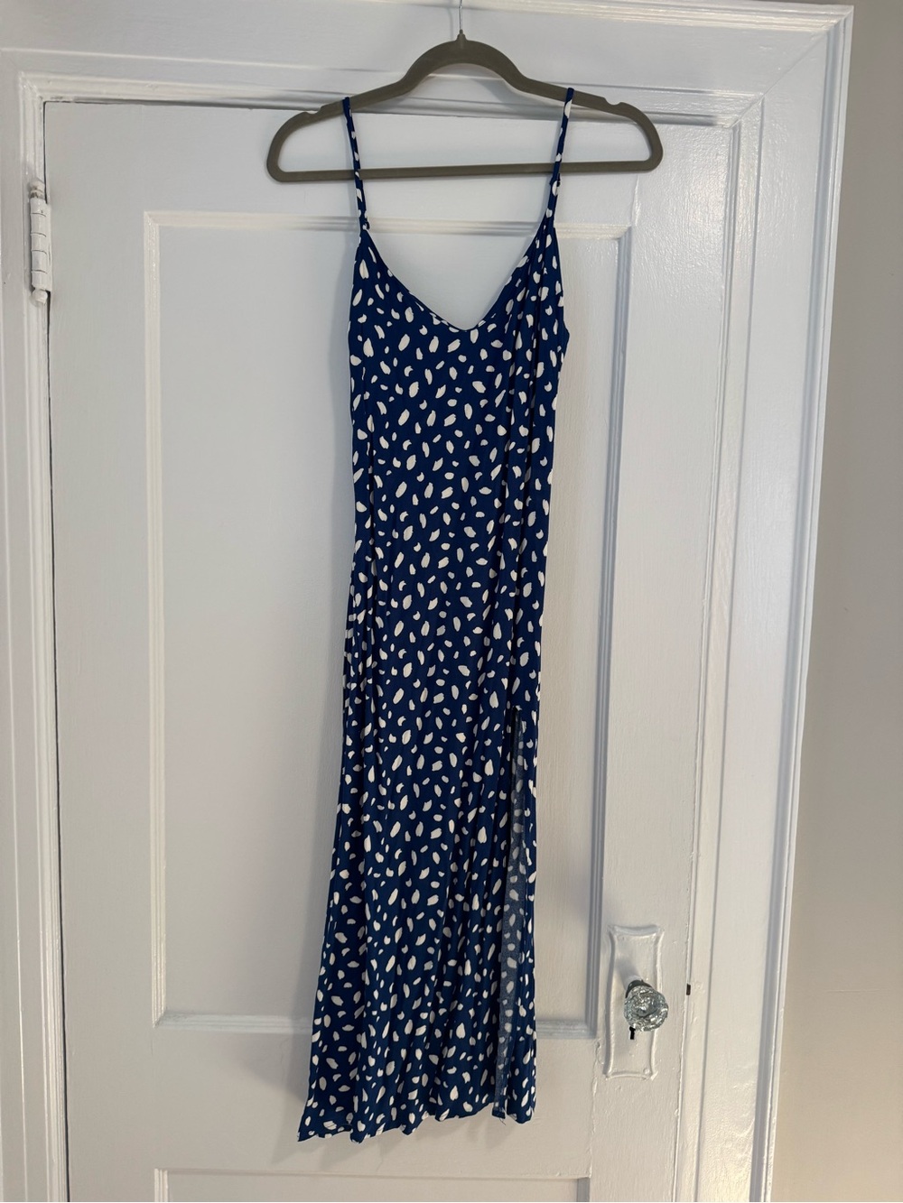 Reformation Navy Blue Spotted Maxi Slip Dress